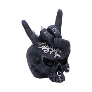 Gothic Skull Horns Ornament | Rock Band Hand Gesture Statue | 17.5cm Hand-Painted Resin Collectible