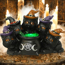 Load image into Gallery viewer, Mystical Light Up Black Cats &amp; Cauldron Ornament Wicca Witchcraft Home Decor Gift
