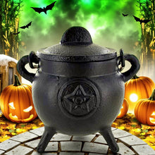 Load image into Gallery viewer, Cast Iron Pentagram Cauldron Wiccan Altar Tool Pagan Witchcraft Ritual Burner

