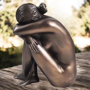 Bronze Finish Seated Woman Sculpture - 14cm x 11cm Resin Figurine - Elegant Home Decor