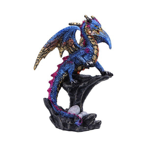 Guardian Blue Dragon Figurine and Eggs Fantasy Statue Gothic Gift Metallic Finish