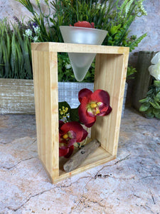 Elegant Orchid Artificial Flower Arrangement with Wooden Candle Holder - 19 cm Tall-OsirisTradingUK