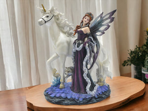 Enchanted Realm Elegance Statue - Resplendent Fairy and Unicorn Duo, Graceful Fantasy Resin Sculpture, Home Accent Piece-OsirisTradingUK