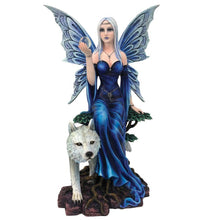 Load image into Gallery viewer, Large Blue Fairy and Wolf Figurine Fantasy Statue Collectable Gothic Ornament 49 cm
