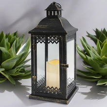 Load image into Gallery viewer, Elegant Metal and Glass Outdoor Lantern with Fixed LED Candle and Timer - 40 CM - Batteries Included-OsirisTradingUK
