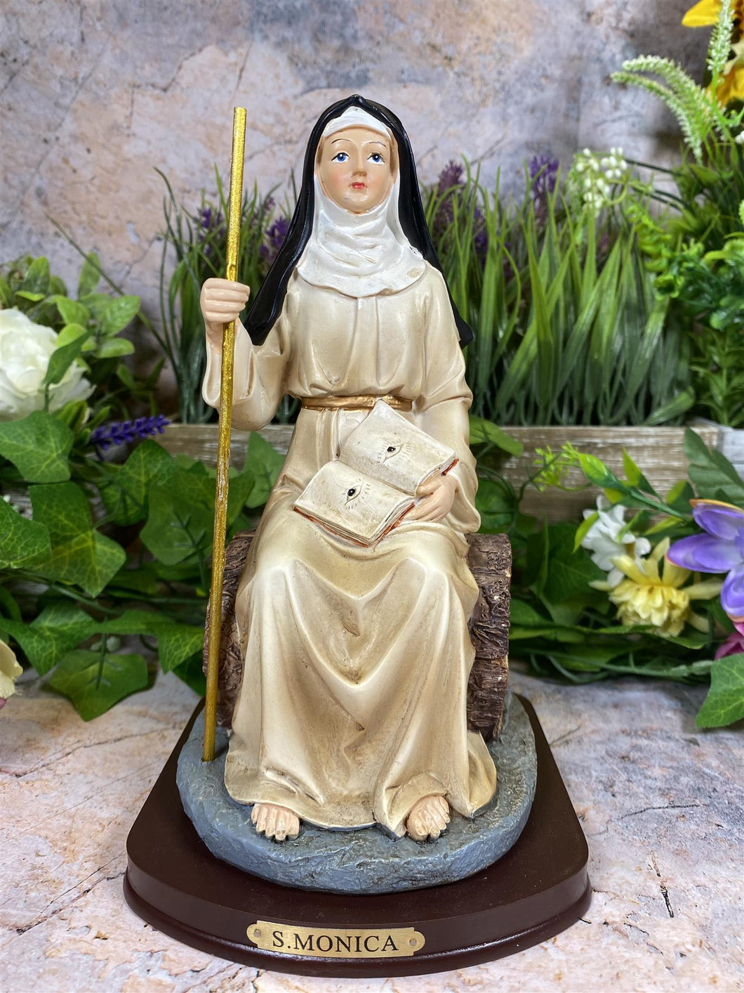 Saint Monica Resin Statue, Patroness of Mothers and Wives, Hand-Painted Figurine, Christian Home Decor, Inspirational Religious Art