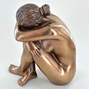 Bronze Finish Seated Woman Sculpture - 14cm x 11cm Resin Figurine - Elegant Home Decor