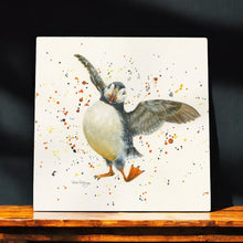 Load image into Gallery viewer, &quot;PRESLEY Dancing Puffin Art Tile Bree Merryn - 20x20 cm Wall Decor - Ceramic Wildlife Painting
