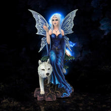 Load image into Gallery viewer, Large Blue Fairy and Wolf Figurine Fantasy Statue Collectable Gothic Ornament 49 cm
