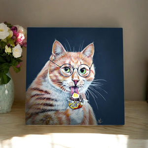 "Colin" Cat Ceramic Art Tile by Victoria Coleman | Ready to Hang 20x20 cm | Wall Art Decor