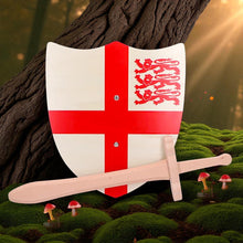 Load image into Gallery viewer, St. George Medieval Wooden Shield &amp; Sword Set Knight Costume Accessory
