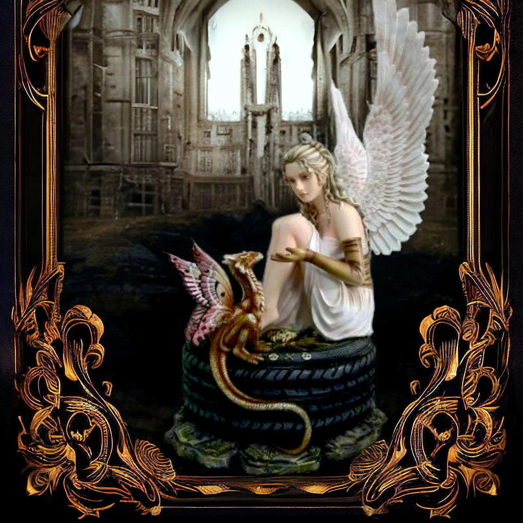 Angelic Gothic Fairy with Dragon Figurine, Mystical Statue Protector Decor, Enigmatic Sculpture, Mythical Companion Piece, Fantasy Art-OsirisTradingUK