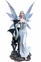 Charger l'image dans la galerie, Silver Fairy with Black Dragon Figurine 46.5cm Gothic Fantasy Statue Ornament
