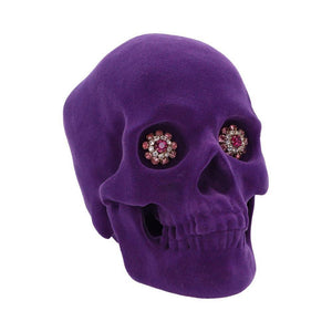 Gothic Purple Velvet Skull with Jewelled Eyes - Unique Gothic Home Decor Ornament