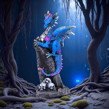 Load image into Gallery viewer, Gothic Fantasy Protector Dragon On Pillar &amp; Skulls Ornament Mythical Art Statue

