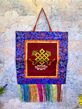 Load image into Gallery viewer, Tibetan Endless Knot Wall Hanging, Handcrafted Brocade Silk &amp; Cotton Banner, Authentic Meditation Decor, Spiritual Symbol, 17x41cm-OsirisTradingUK
