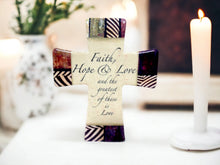 Load image into Gallery viewer, Porcelain Cross Faith, Hope, and Love Elegant Christian Decor Spiritual Keepsake Timeless or Religious Centerpiece 14.5 cm Tall-OsirisTradingUK
