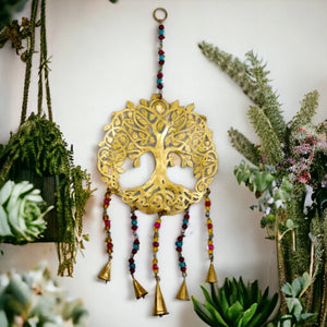 Golden Tree of Life Wind Chime | Metal Harmony Garden Zen Decor | Spiritual Outdoor Hanging Art | Calming Bells Meditation Patio Accessory-OsirisTradingUK