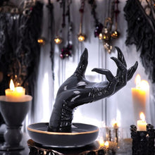 Load image into Gallery viewer, Gothic Black Hand Jewellery Holder 18.2cm | Glossy Resin Finish for Rings, Bracelets &amp; Accessories
