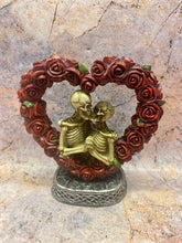 Load image into Gallery viewer, Eternal Love Skeleton Couple in Heart Rose Wreath, Gothic Romantic Figurine, Undying Affection Resin Statue, Love Beyond Life Ornament-OsirisTradingUK
