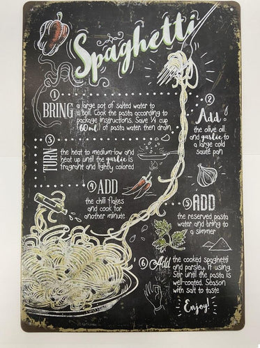 Classic Italian Spaghetti Recipe Metal Sign Vintage Inspired Kitchen Wall Decor House Warming Gift-OsirisTradingUK