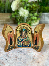 Load image into Gallery viewer, Wooden Our Lady of Perpetual Help Icon Magnet Handcrafted Fridge Decor Sacred Virgin Mary Religious Art Perfect Spiritual Gift
