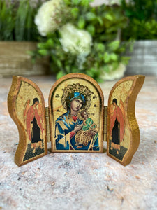 Wooden Our Lady of Perpetual Help Icon Magnet Handcrafted Fridge Decor Sacred Virgin Mary Religious Art Perfect Spiritual Gift