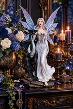 Charger l'image dans la galerie, Silver Fairy with Black Dragon Figurine 46.5cm Gothic Fantasy Statue Ornament
