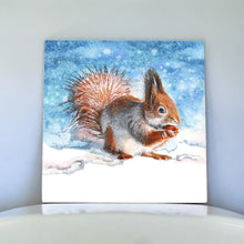 Load image into Gallery viewer, Enchanting Winter Squirrel Ceramic Picture Tile S. Jones Art Wall Decor Adorable Squirrel Artwork Nature Lover Gift Winter Wonderland Tile-OsirisTradingUK

