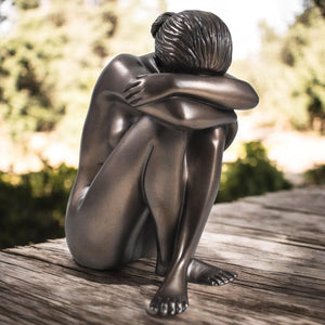 Bronze Finish Seated Woman Sculpture - 14cm x 11cm Resin Figurine - Elegant Home Decor