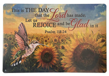 Load image into Gallery viewer, Inspirational Bible Verse Metal Sign Sunflowers Hummingbird Christian Faith Plaque
