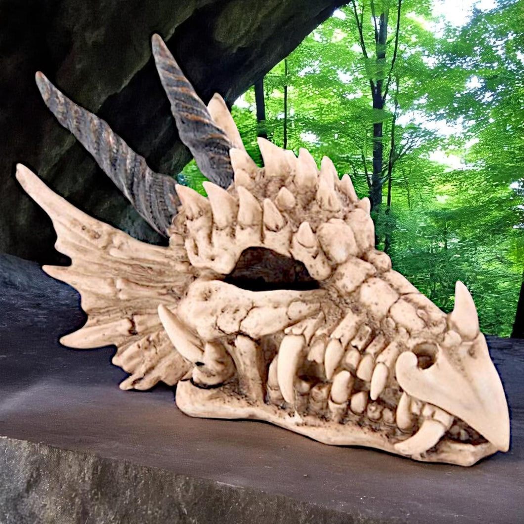 Fantasy Dragon Skull Money Box | Gothic Resin Coin Bank 19cm | Mythical Beast Home Decor Gift