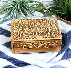 Handcrafted Tree of Life Wooden Box | Artisan Carved Keepsake Organizer | Rustic Home Decor Storage-OsirisTradingUK