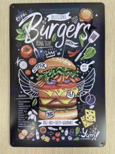 Vintage Inspired Burger Bar Metal Sign - Retro Décor for the Perfect Burger Joint Ambience Man Cave House Warming Gift