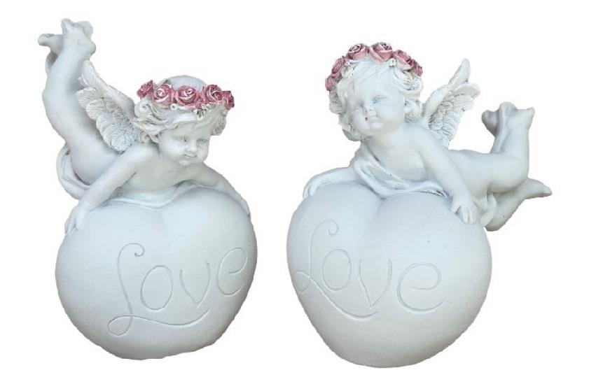 Ensemble de figurines d'anges chérubins amoureux | Décoration d'ange en résine de 13,5 cm | Statues romantiques en forme de cœur de chérubin