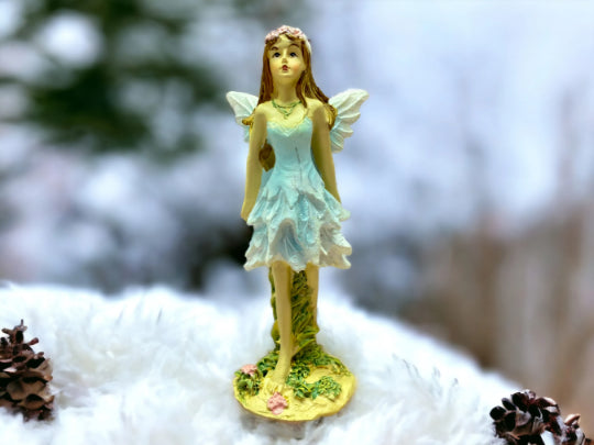 Delicate Flower Fairy Figurine in Resin, Small 10 cm Fairy Statue with Floral Accents for Garden or Home Décor-OsirisTradingUK