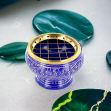 Load image into Gallery viewer, Hand-Engraved Purple Resin Incense Burner | Elegant Metal Ritual Vessel | Artistic Aromatherapy Accessory-OsirisTradingUK
