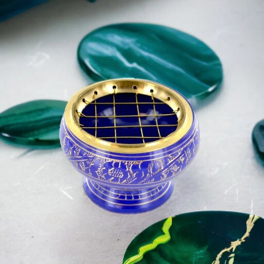 Hand-Engraved Purple Resin Incense Burner | Elegant Metal Ritual Vessel | Artistic Aromatherapy Accessory-OsirisTradingUK