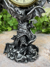 Load image into Gallery viewer, Gothic Resin Silver Bats Clock 25 cm Tall - Handcrafted, Spooky Decor Halloween Ornament-OsirisTradingUK
