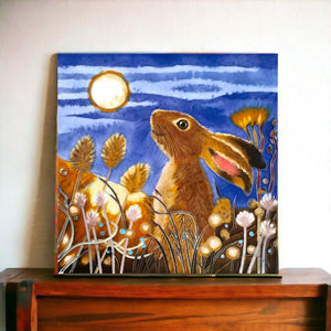 Enchanting Misty Moon Hare Ceramic Tile by Judith Yates Whimsical Wildlife Art-OsirisTradingUK