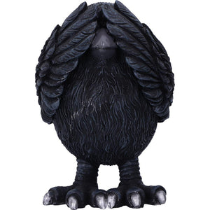Three Wise Raven Figurines Gothic See No ,Hear No, Speak No Evil Ravens pagan