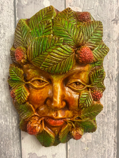 Strawberry Green Man Plaque | Green Goddess | Garden Wall Ornament | Mystic Pagan Decor | 18x12cm-OsirisTradingUK