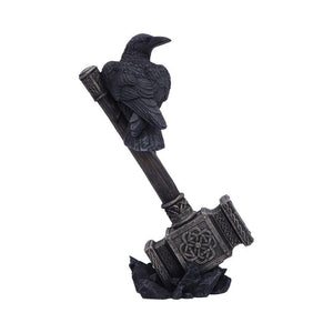Thor's Hammer with Raven Viking Figurine Norse Mythology Valhalla Statue 23cm