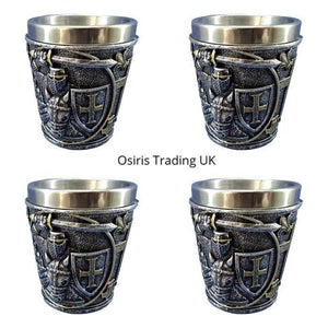 Medieval Knight Shot Glass Set of 4 Templar Themed Gothic Altar Drinkware 6cm