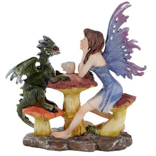 Charger l&#39;image dans la galerie, Mystical Fairy and Dragon Statue - Fantasy Toadstool Decor Ornament 16cm
