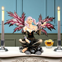 Load image into Gallery viewer, Dark Enchantress Fairy Sculpture with Blackbird Fantasy Art Figurine Mythological

