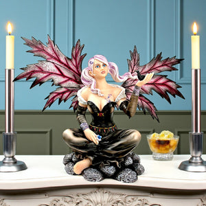 Dark Enchantress Fairy Sculpture with Blackbird Fantasy Art Figurine Mythological