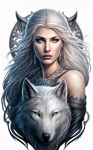Mystic Wolf & Moonlit Maiden Metal Sign - 31 x 48 cm Celestial Fantasy Wall Art - Enchanting Silver Wolf and Woman Decor-OsirisTradingUK