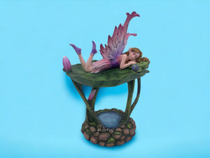 Enchanted Water Lily Fairy Figurine, Handcrafted Resin Pixie Sculpture, Tranquil Garden Fairy Decor, Whimsical Home Accent
