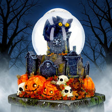 Load image into Gallery viewer, Halloween Black Cat Snow Globe Pumpkin Graveyard Skull Gothic Ornament
